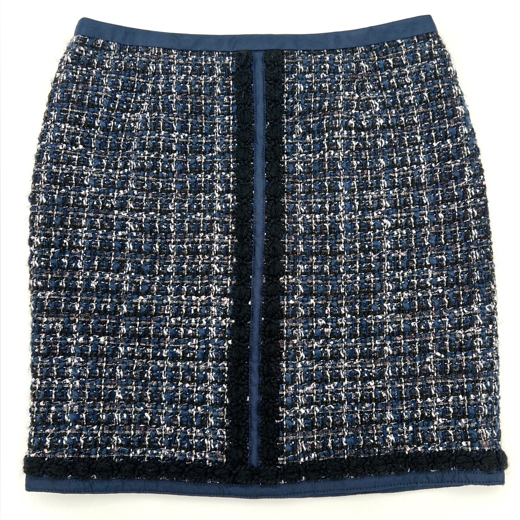 Tory Burch Annabelle Navy Tweed Pencil Skirt Size 6 Designer Work & Occasion